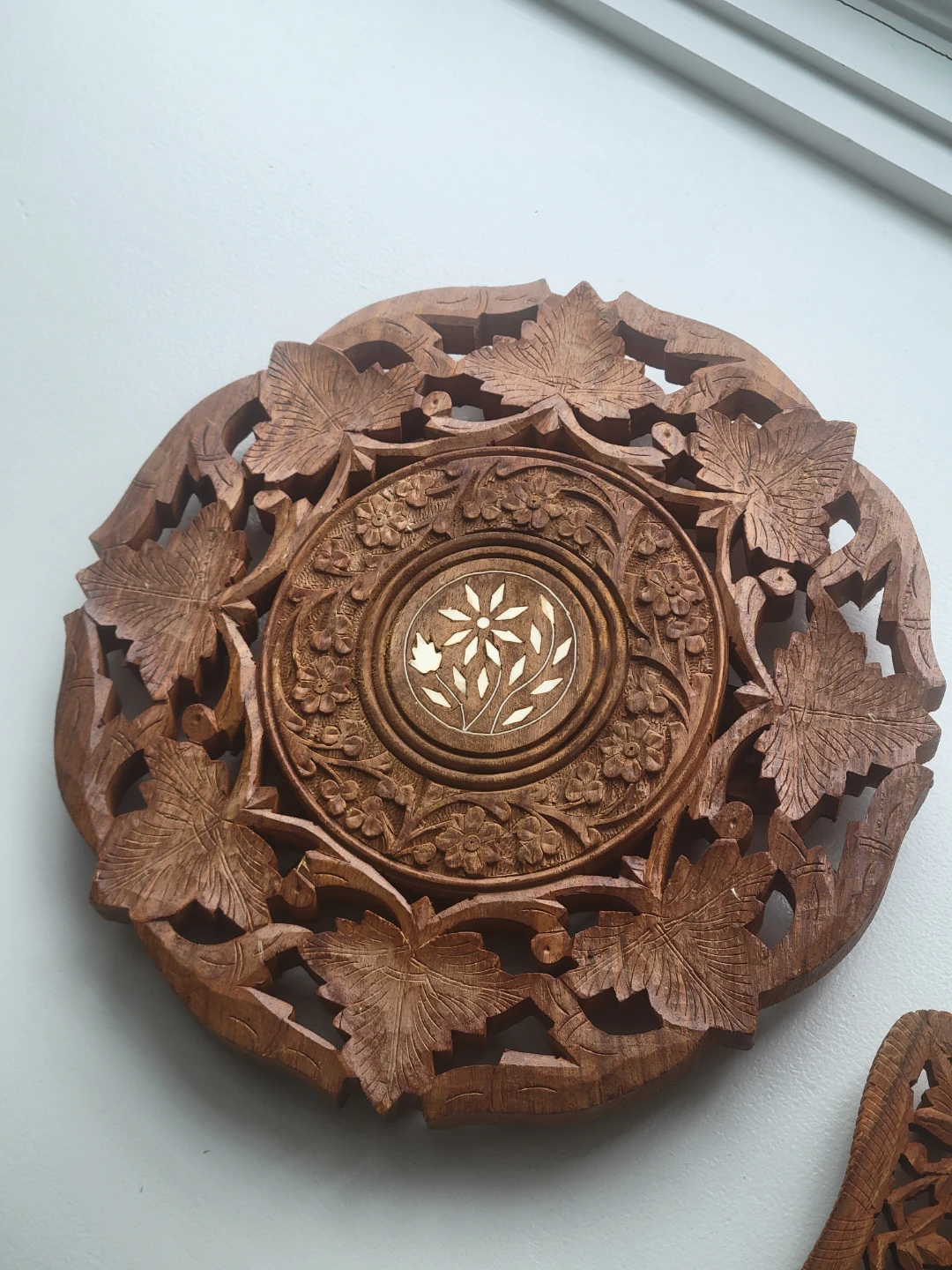 Vintage Hand Carved Wood Trivet & Coasters. Boho India. Plants - photo 5
