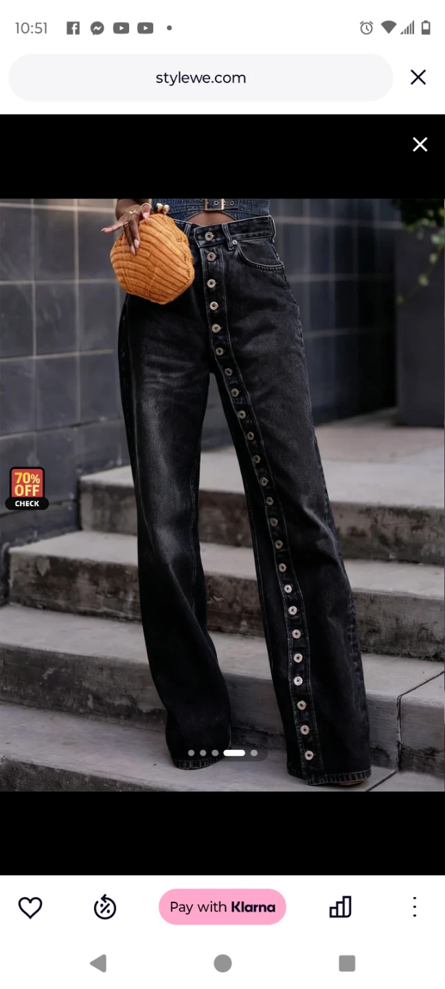 Stylewe Black Button-Up Wide Leg Jeans