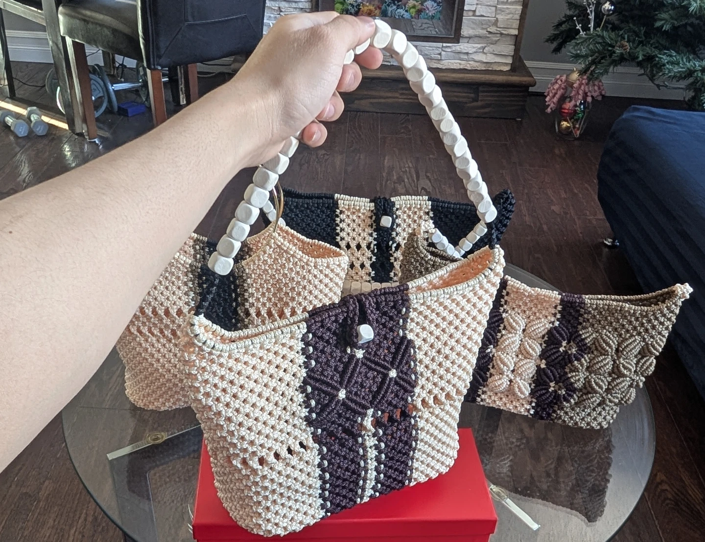 Handle Bag (Cream White  and Brown )