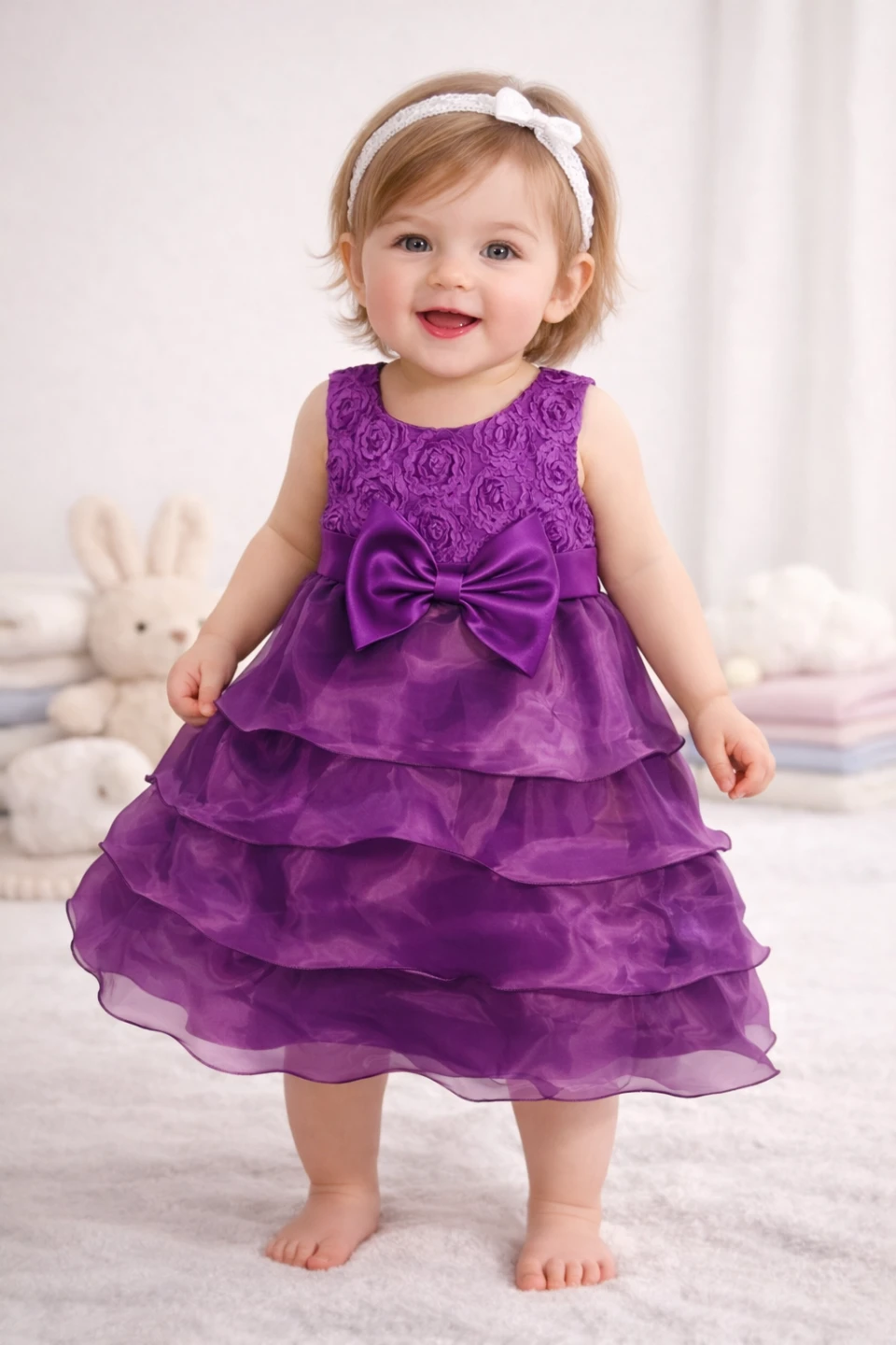 Purple Ruffle Dress with Bow - Toddler Size - photo 2