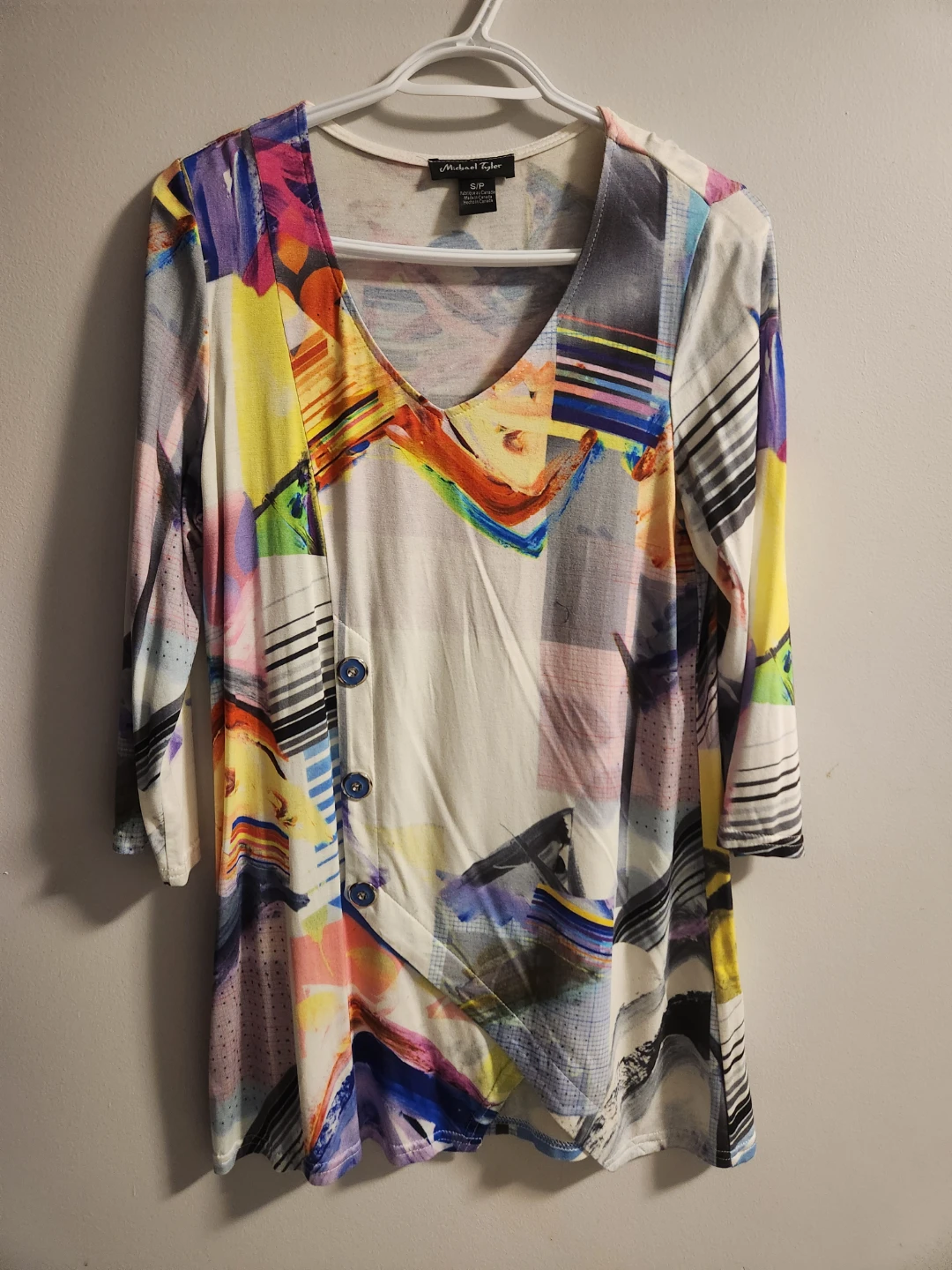 Michael Ebert Abstract Print V-Neck Top
