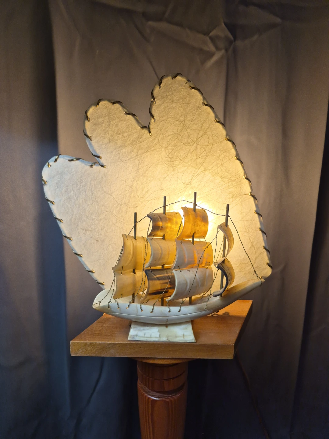 Vintage Ship Lamp with Sailboat Figurine