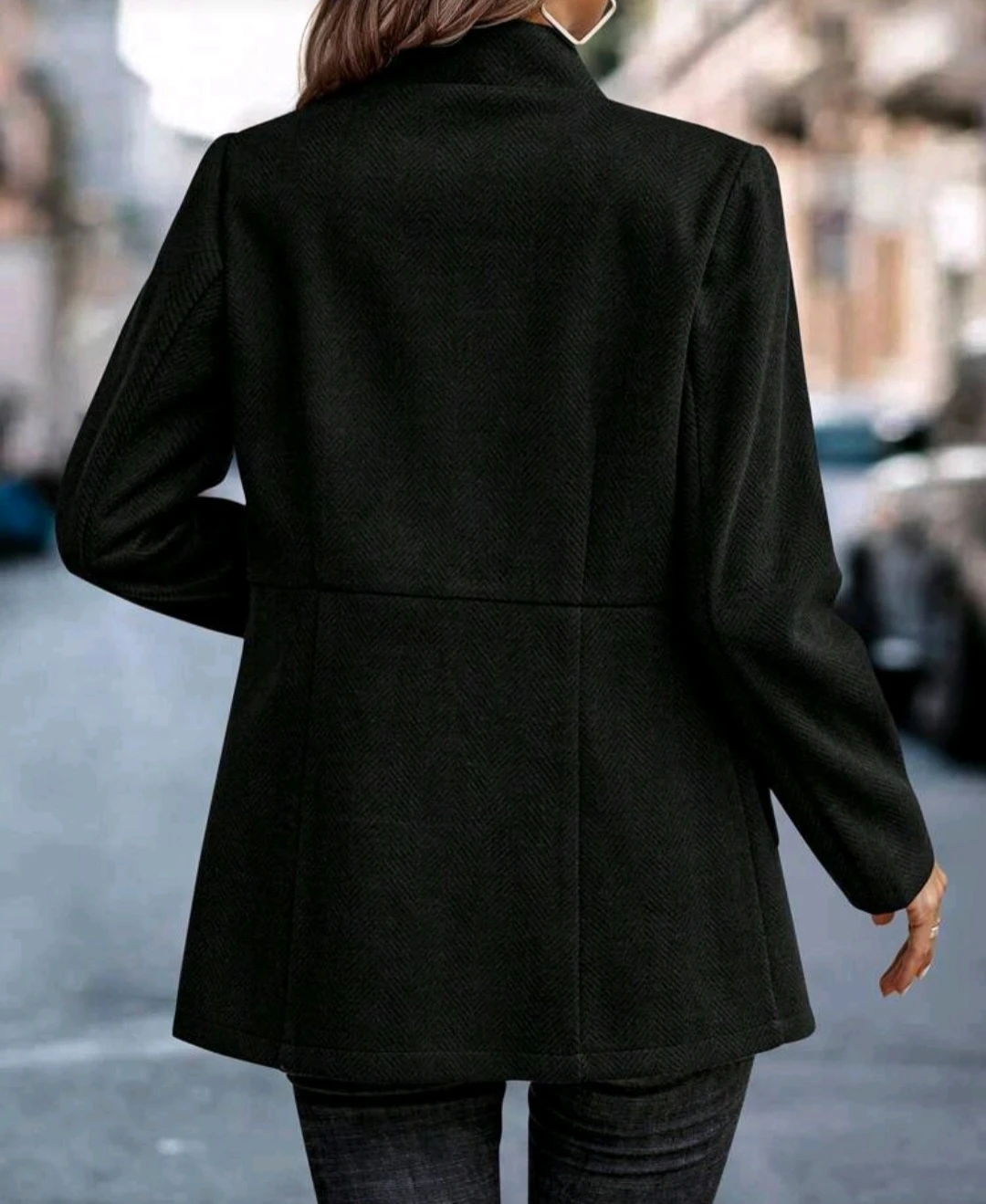 Women's Black Herringbone Collarless Blazer - photo 2