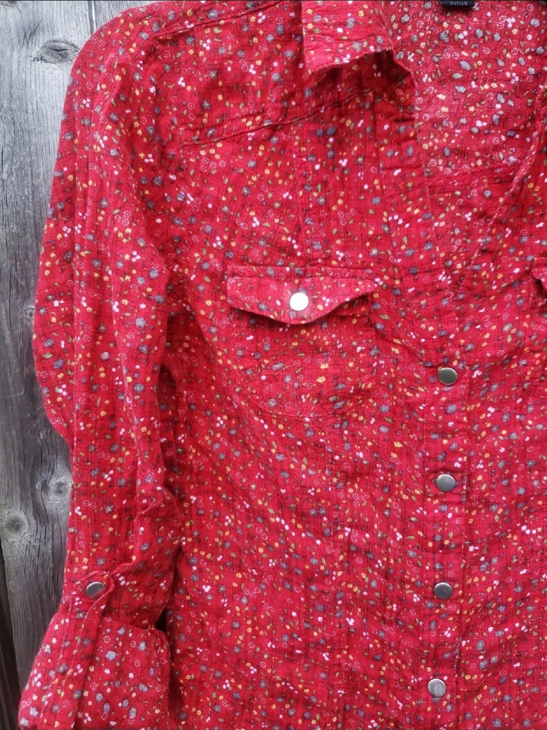 Red Floral Print Button-Up Shirt - photo 3
