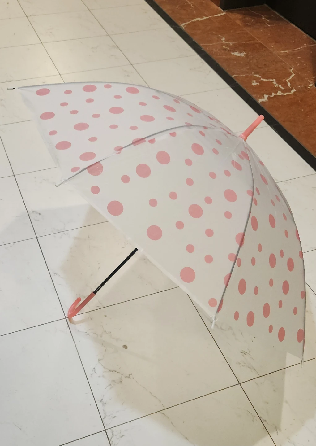 Clear Dome Umbrella with Pink Polka Dots