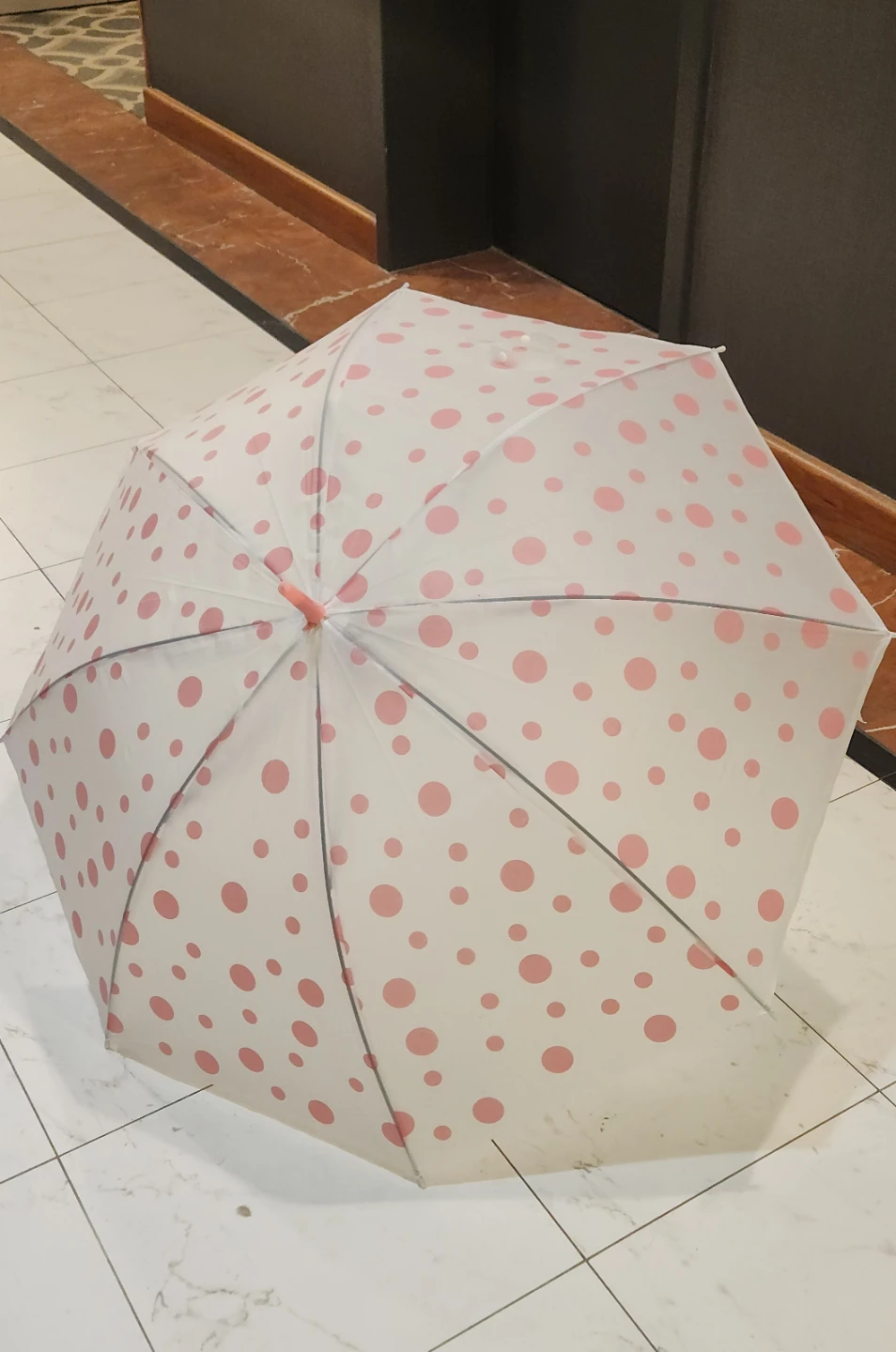 Clear Dome Umbrella with Pink Polka Dots - photo 2