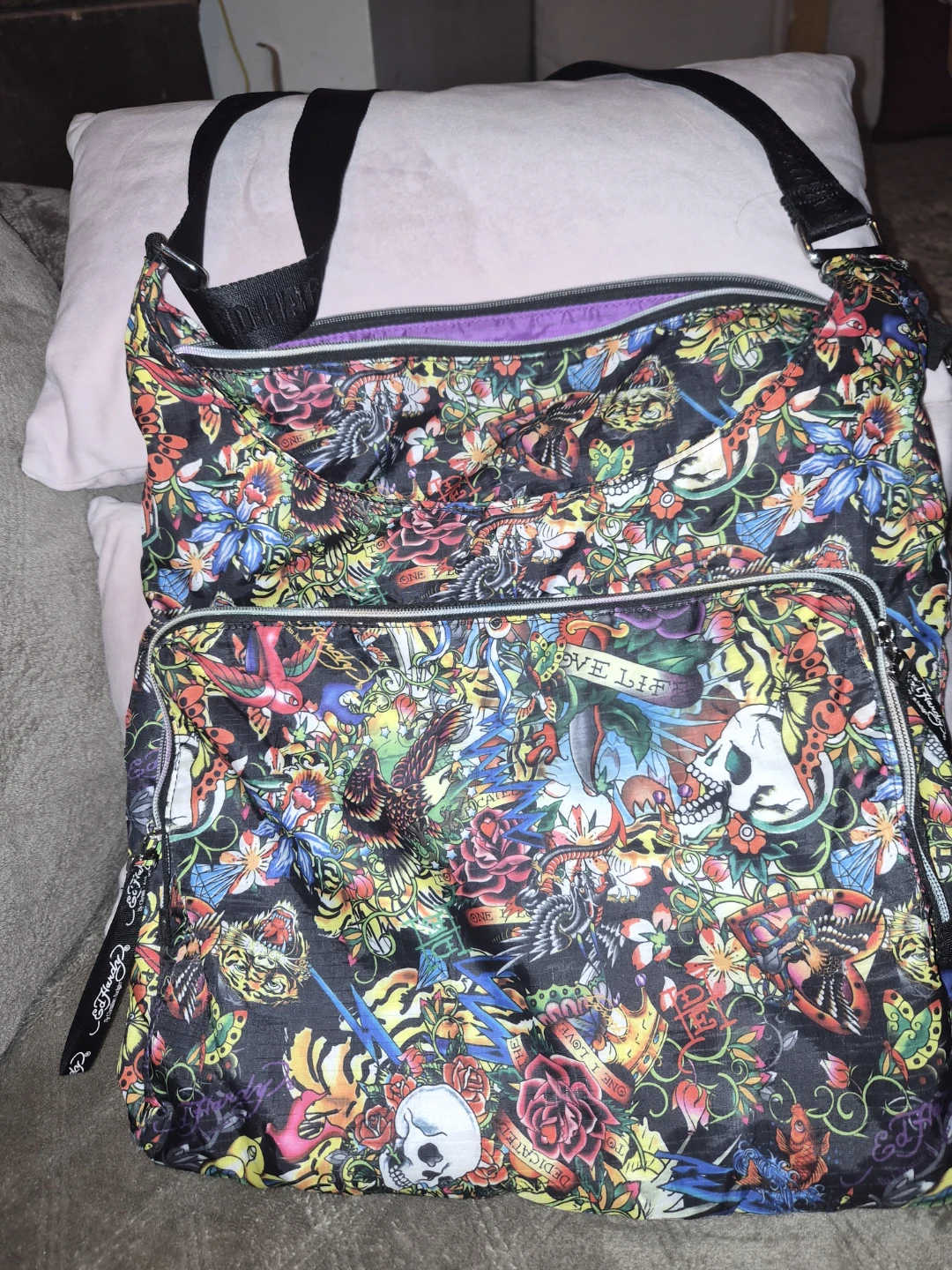 Ed Hardy RARE gothic printed travel bag/ women's purse