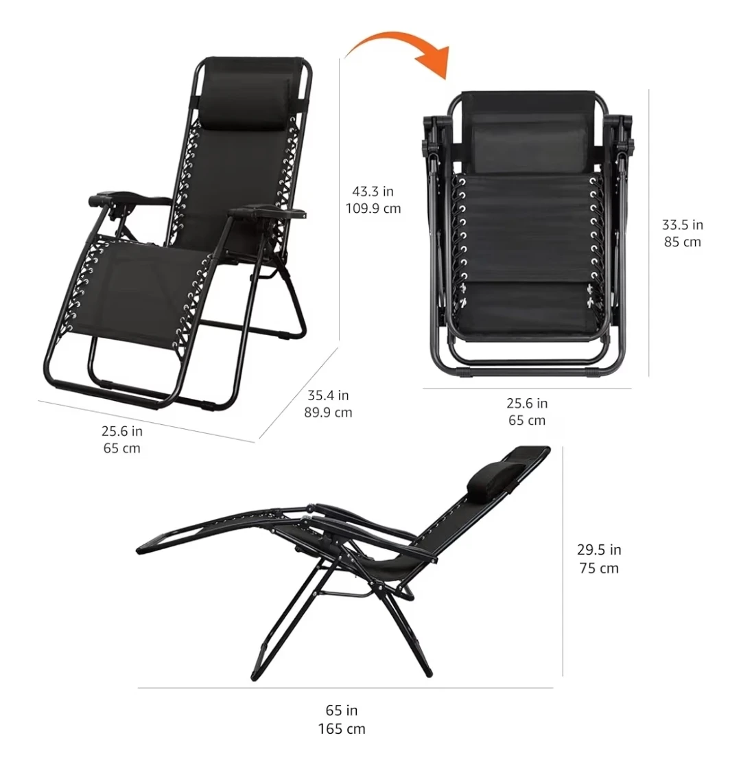 Zero Gravity Reclining Lounge Chair w/ Padded Headrest Pillow - photo 3