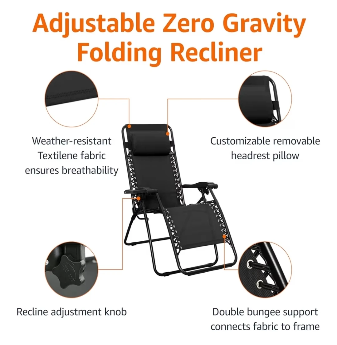 Zero Gravity Reclining Lounge Chair w/ Padded Headrest Pillow - photo 5