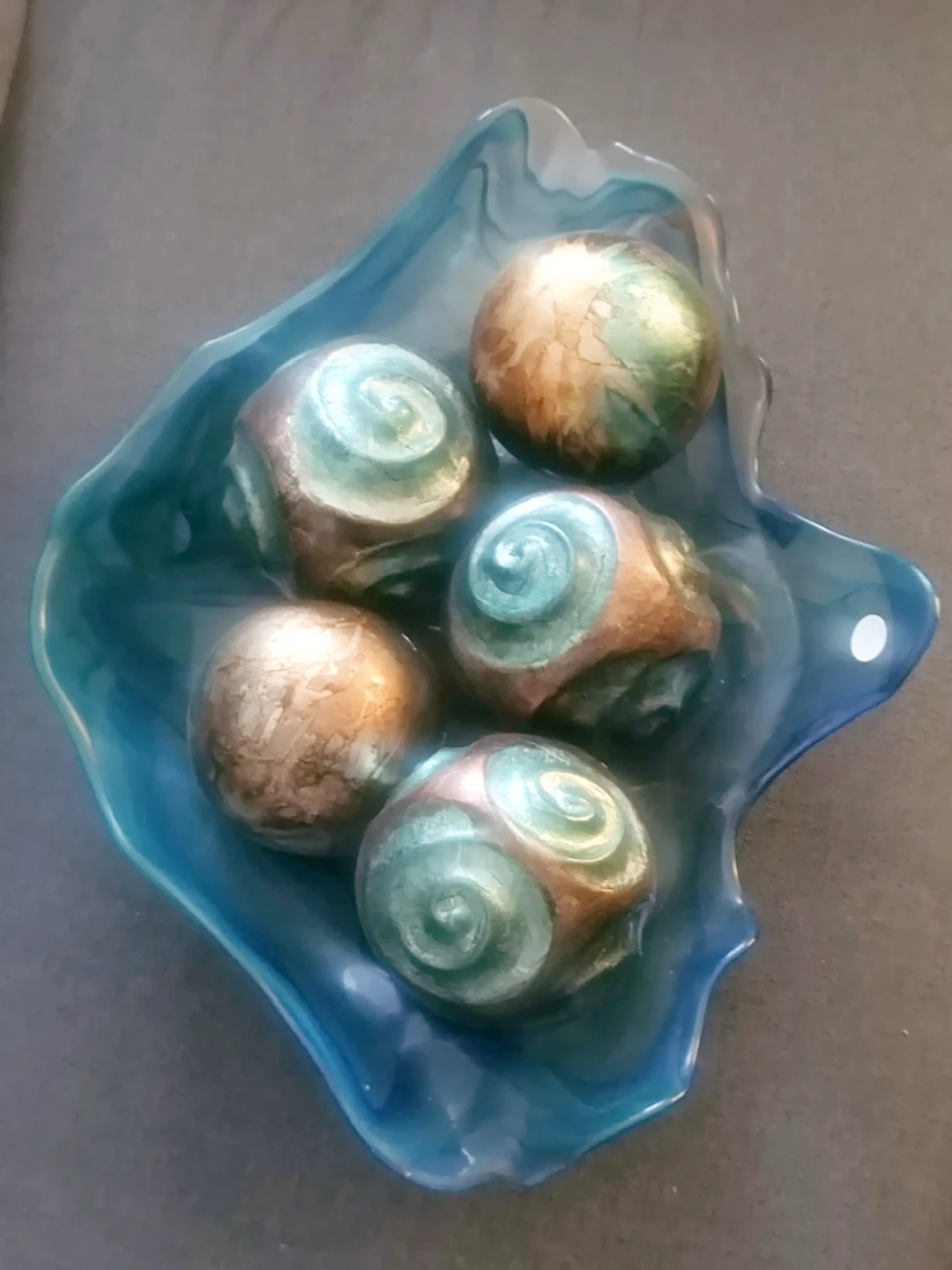 Decorative Orbs in Blue Glass Dish - photo 2