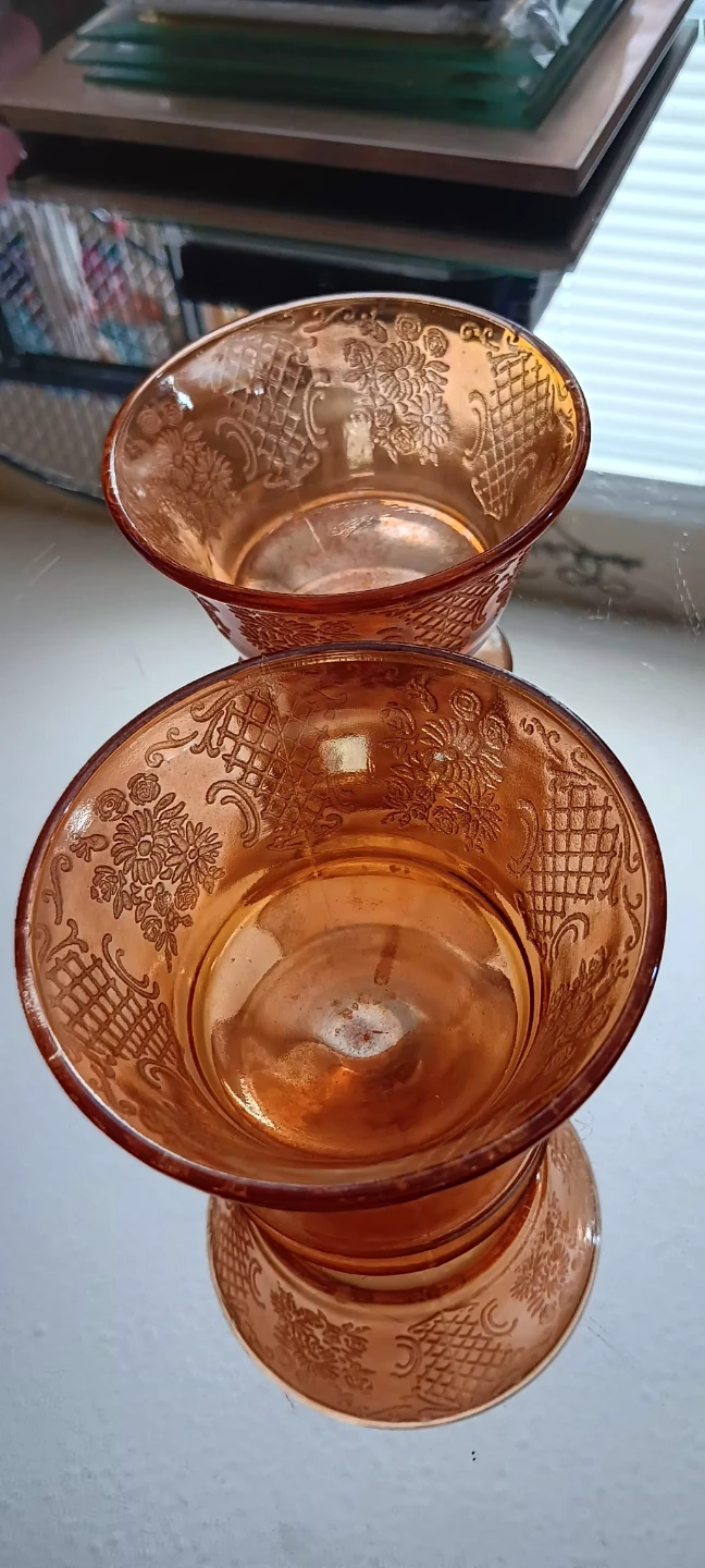 Set of 2 Amber Embossed Glass Bowls