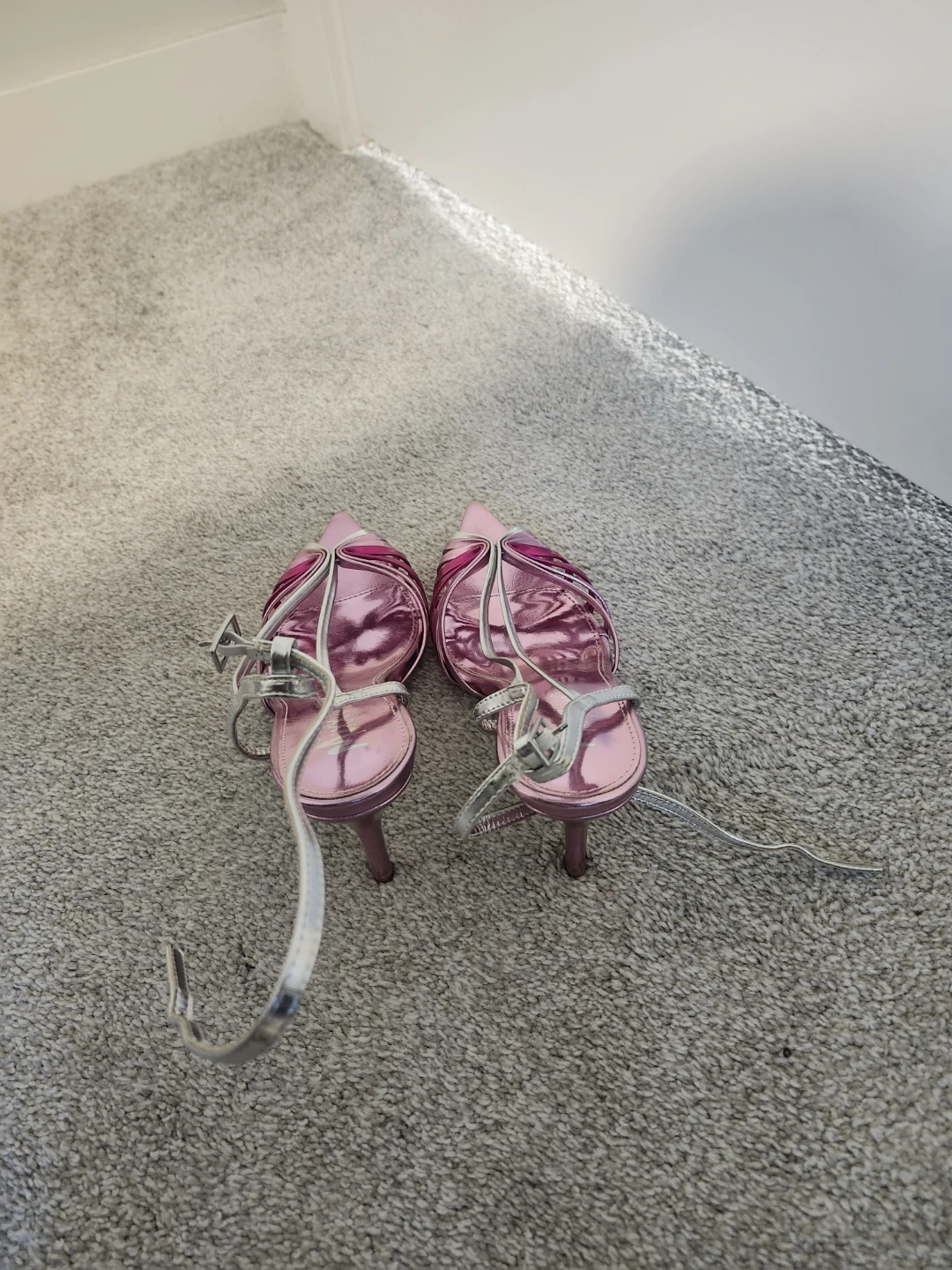 Women's Pink Metallic Strappy Heels