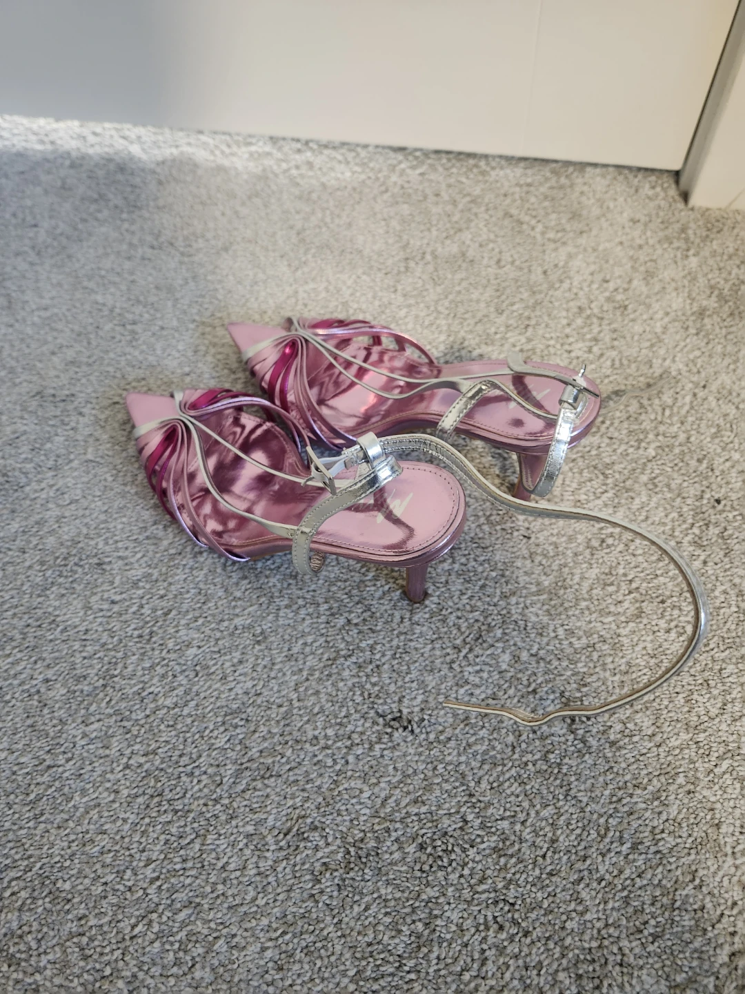 Women's Pink Metallic Strappy Heels - photo 2