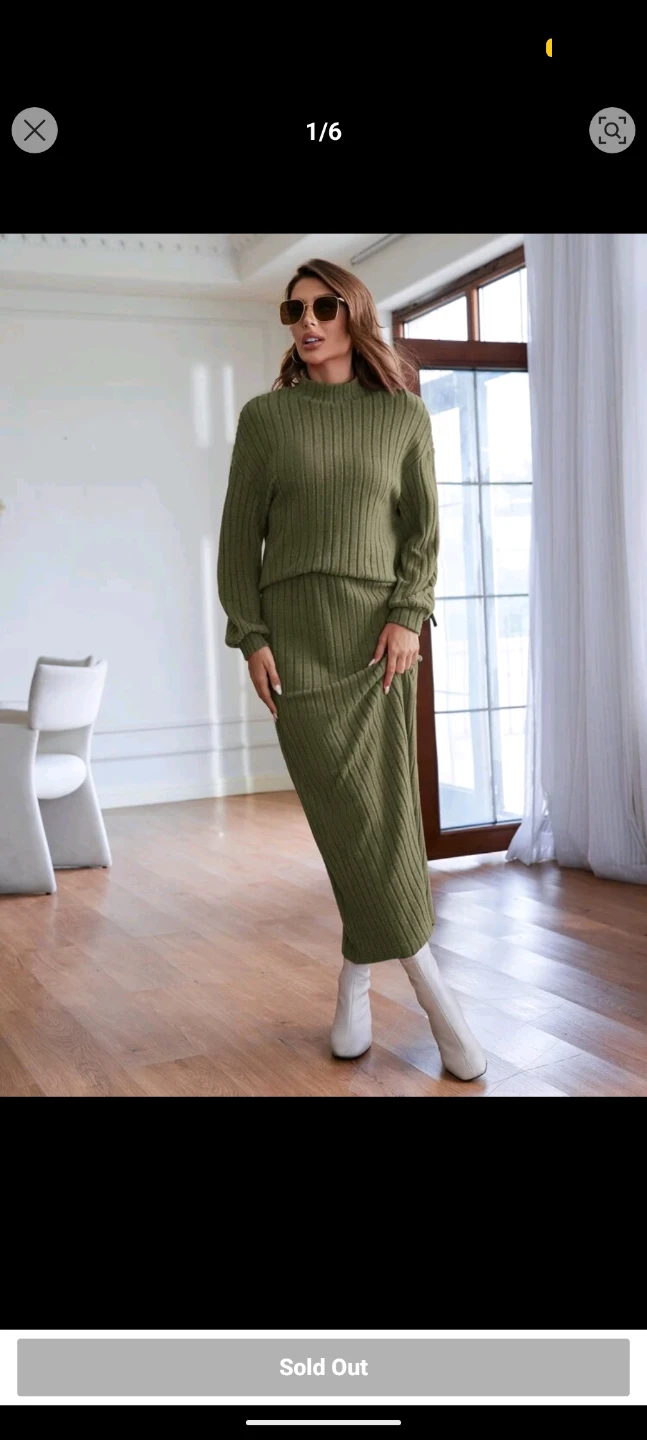 Solid Mock Neck Drop Shoulder Tee & Skirt Ribbed Set