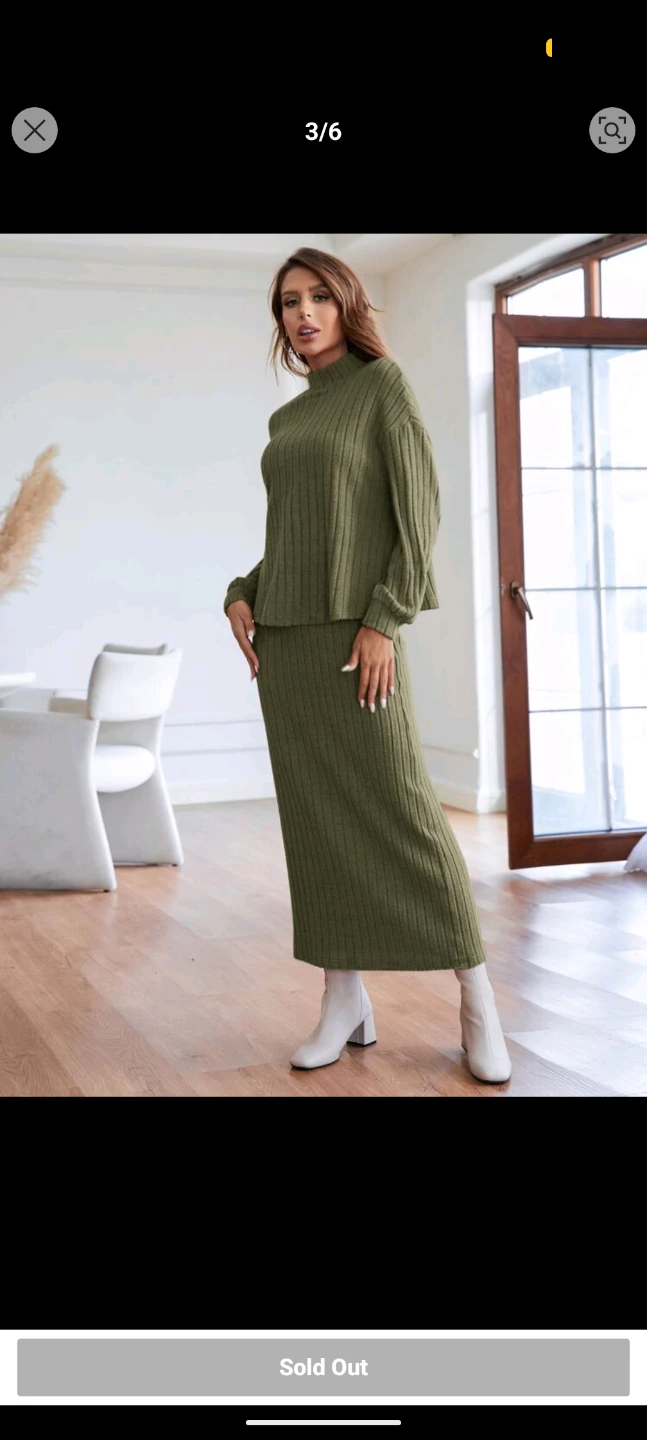 Solid Mock Neck Drop Shoulder Tee & Skirt Ribbed Set - photo 2
