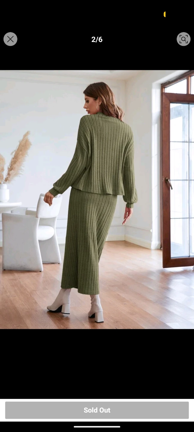 Solid Mock Neck Drop Shoulder Tee & Skirt Ribbed Set - photo 4