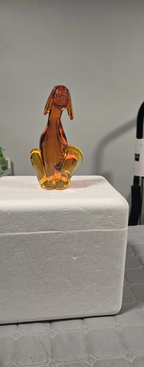 Vintage Viking Persimmon Orange Glass Dog Figurine