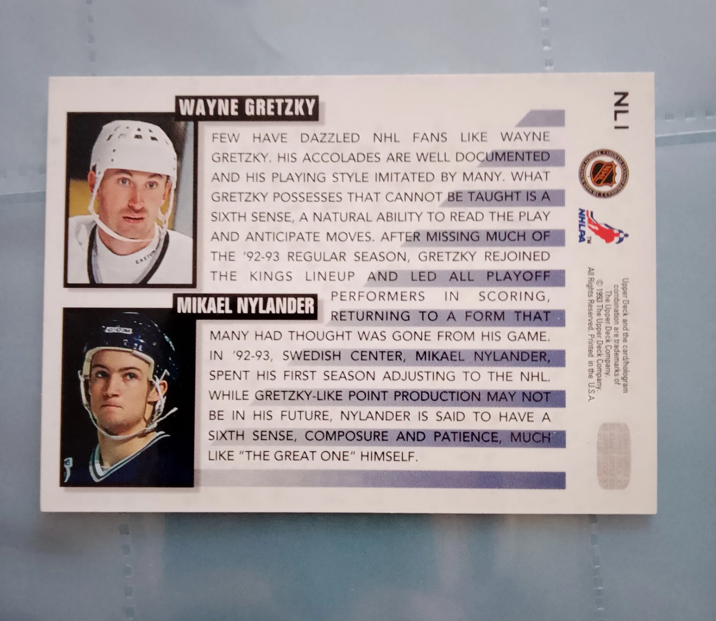 1996 Upper Deck Next Line Wayne Gretzky & Mikael Nylander - photo 2