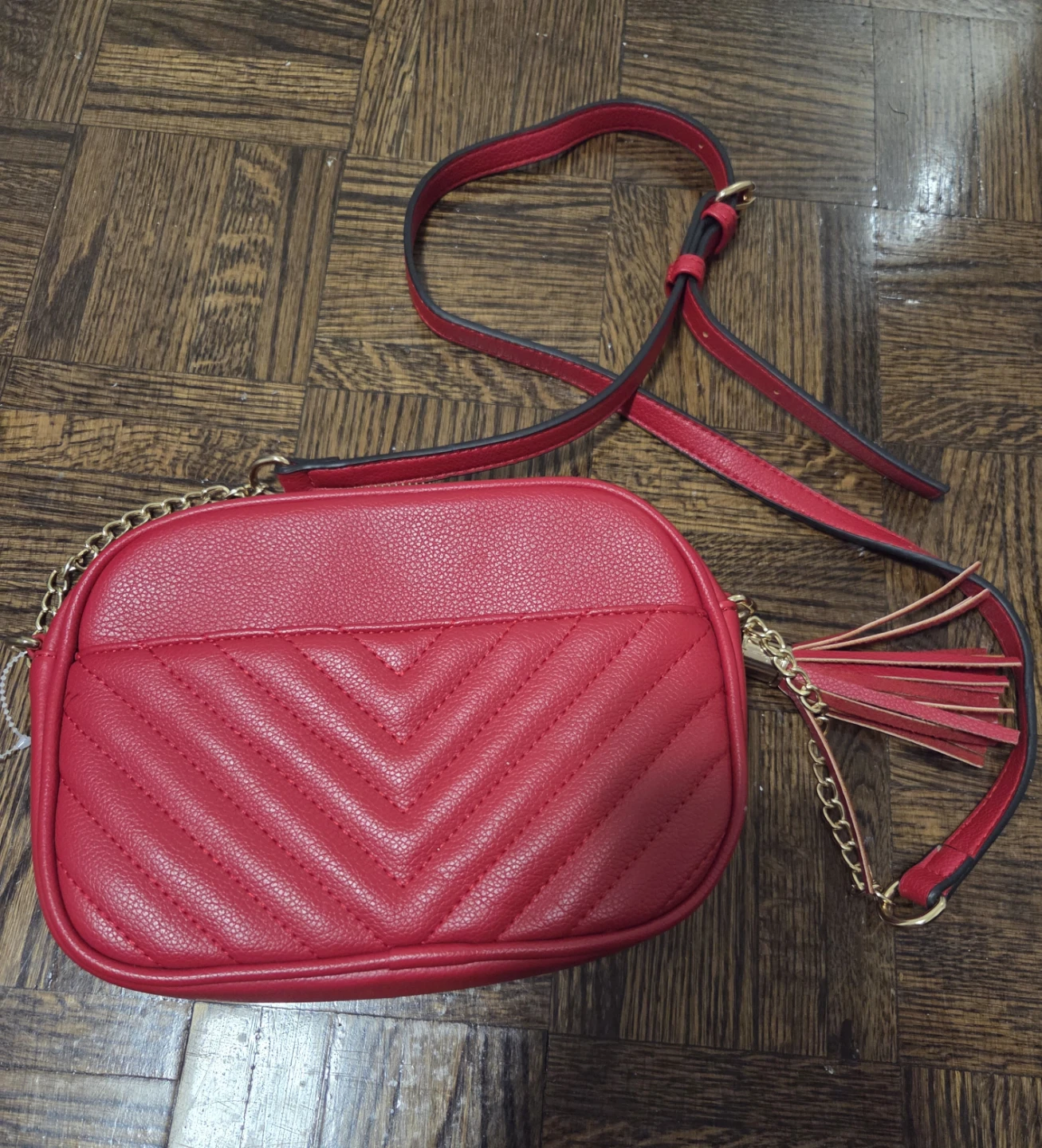 Red Quilted Crossbody Bag with Tassel
