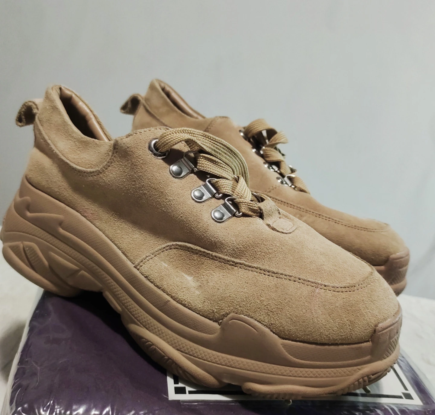 Tan Suede Platform Lace-Up Shoes - photo 2