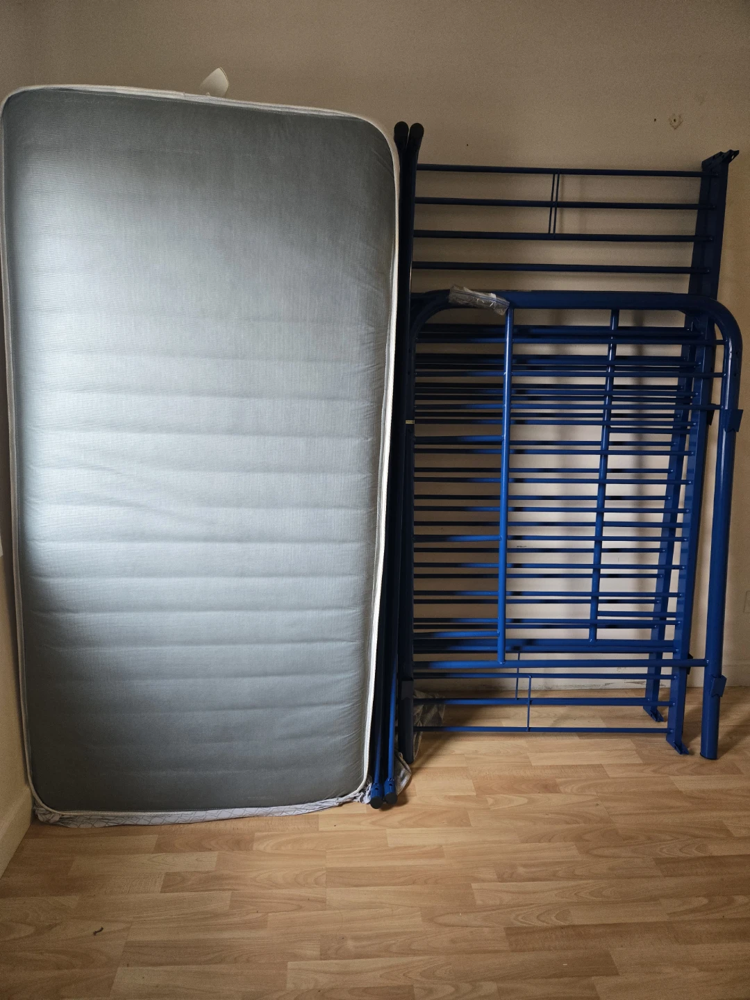 Blue Metal Bunk Bed with Mattresses