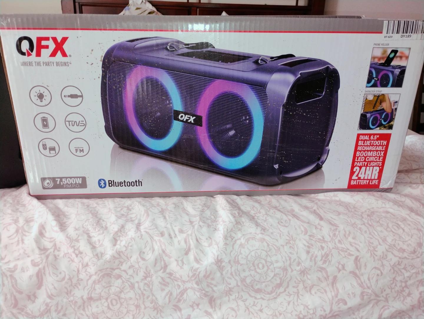 QFX Dual 6.5" Bluetooth Rechargeable Boombox with Party Lights - photo 2