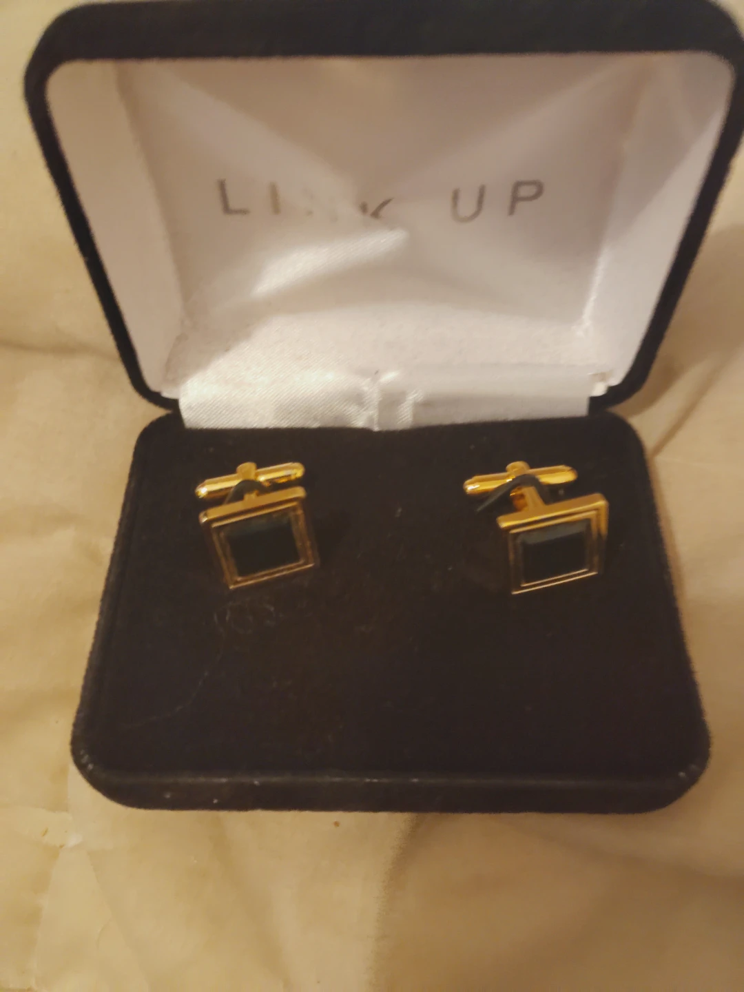 Link Up Gold Tone Black Stone Cufflinks