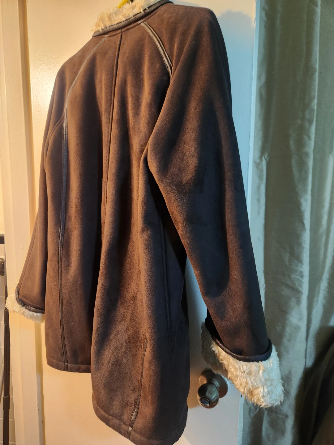 Brown Suede-like Coat with Faux Fur Trim - photo 2