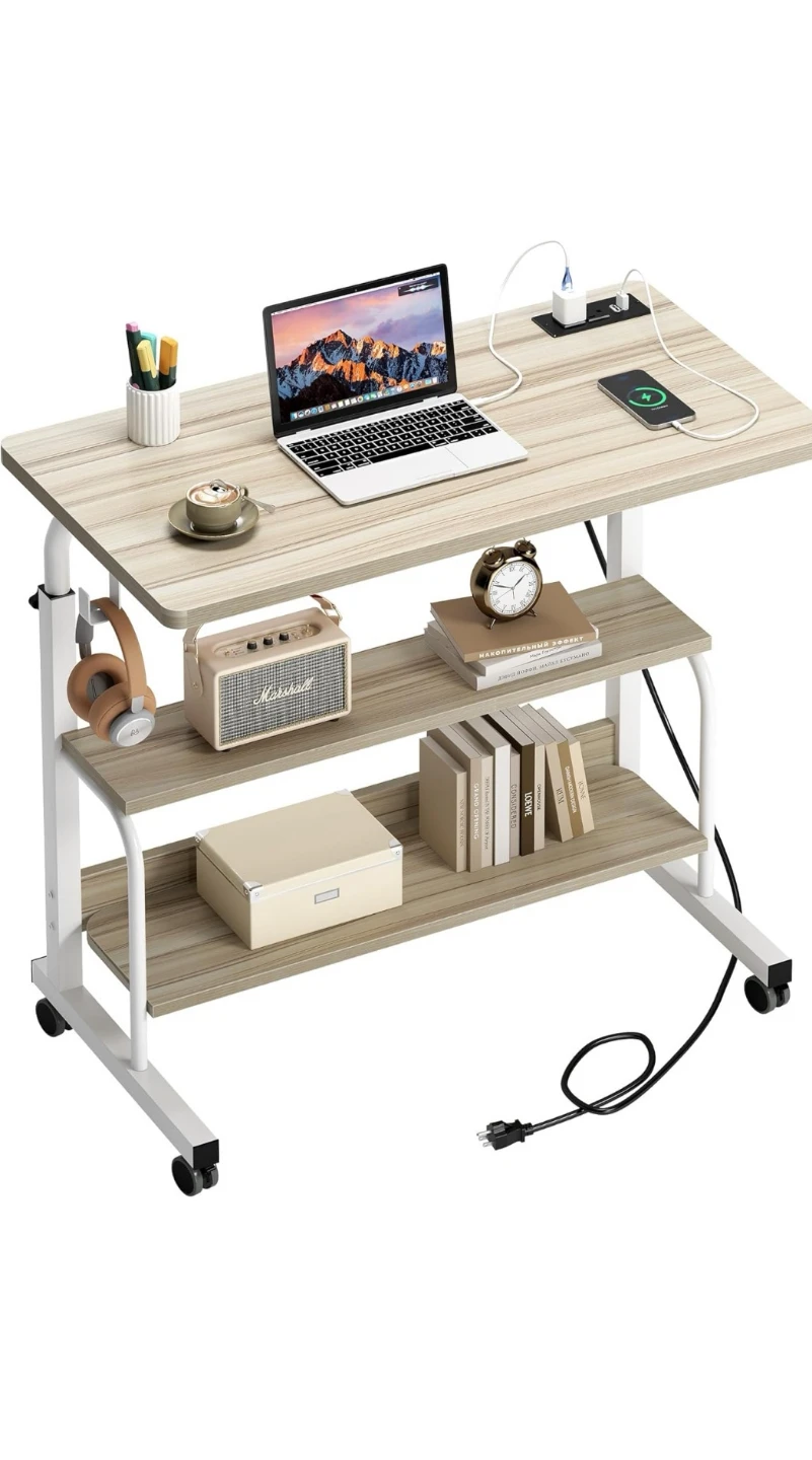 Adjustable Rolling Laptop Cart with 2 Shelves