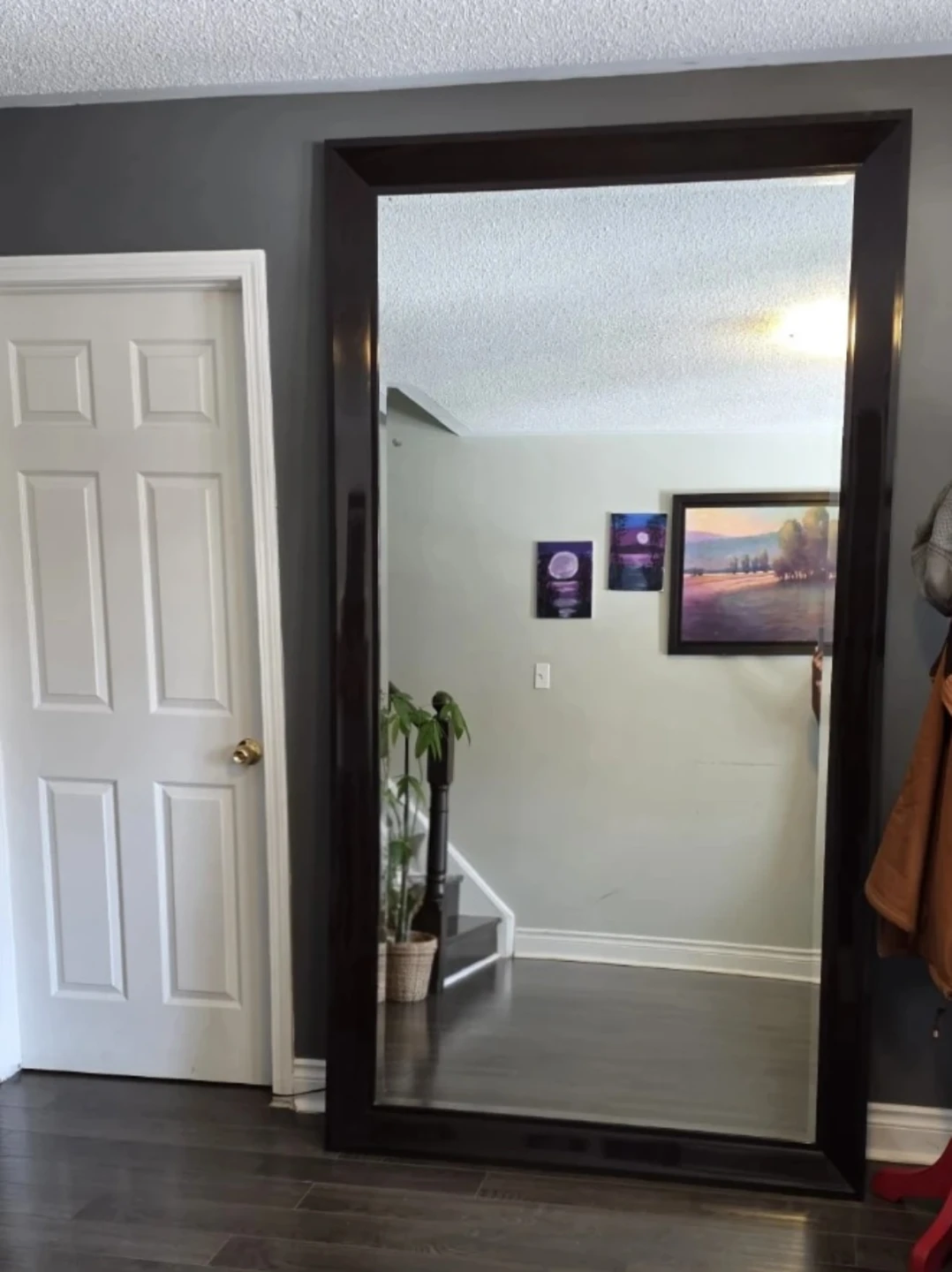Large full-length mirror with dark wood frame