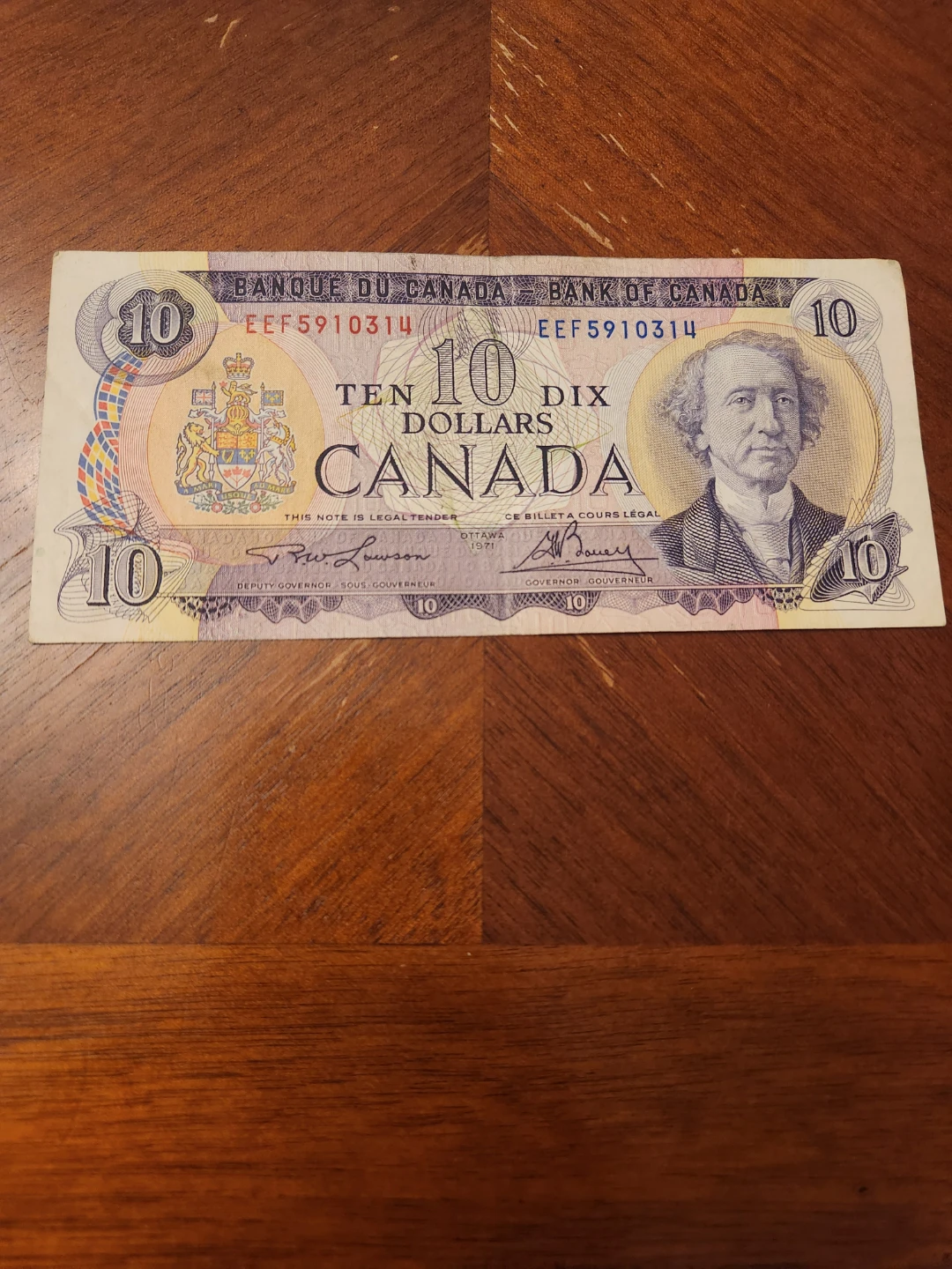 Bank of Canada Ten Dollar Bill=1971
