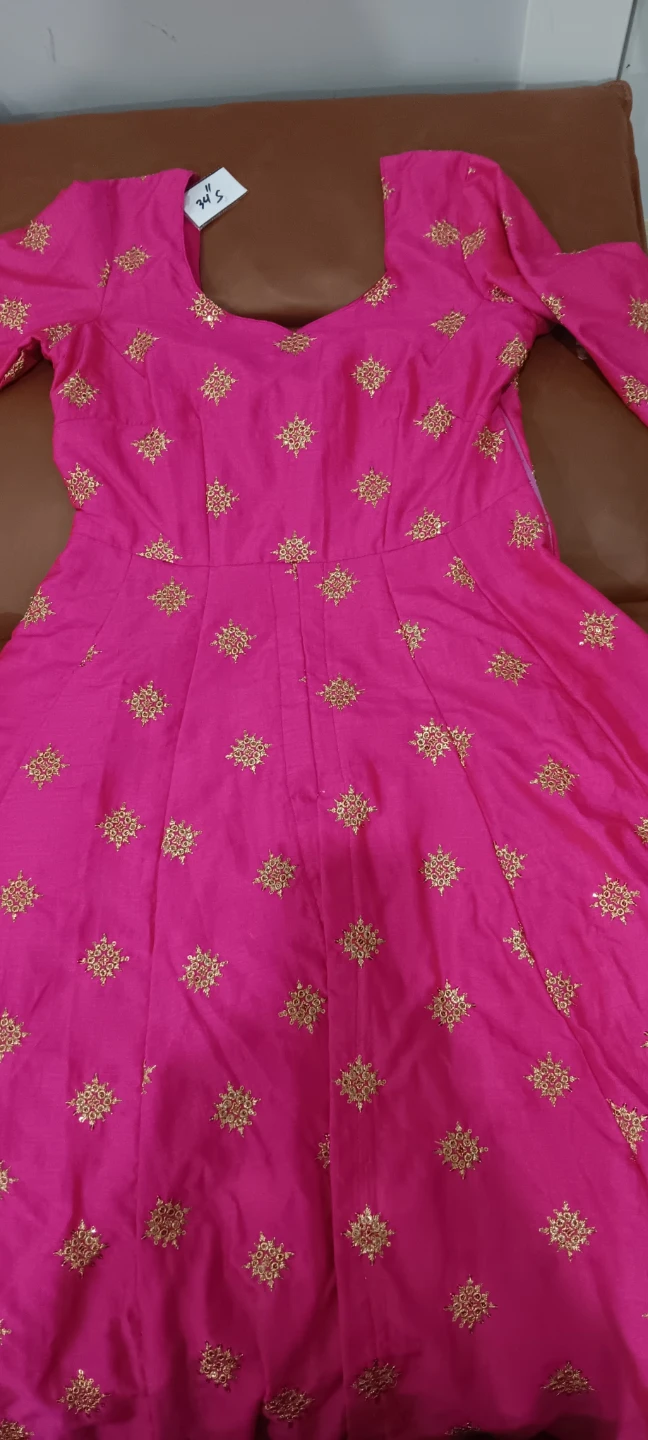 Pink Anarkali slit dress  with Gold Embellishments - photo 2