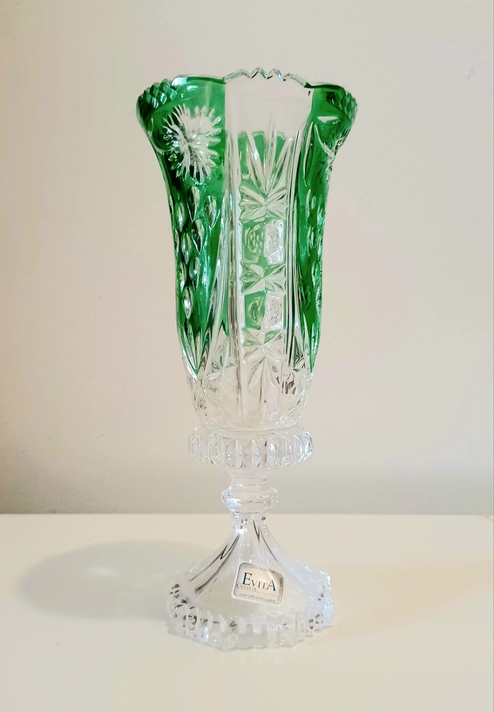 Rare German Evita Emerald Green Crystal Vase