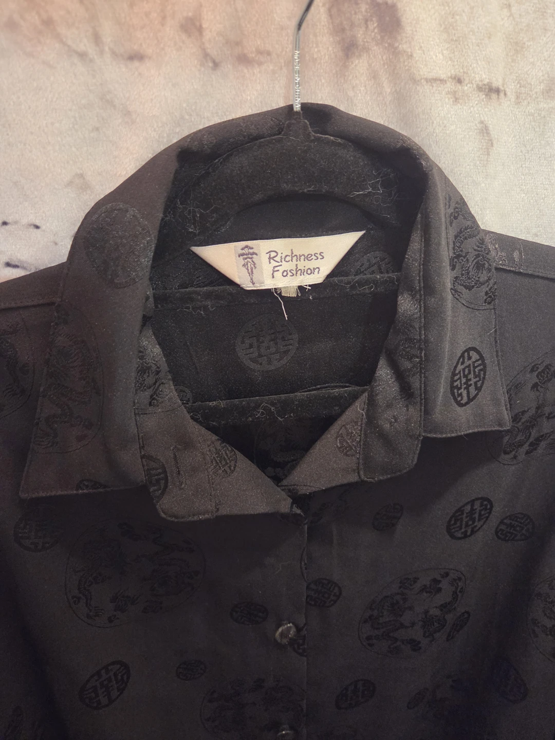 Richness Fashion Black Dragon & Symbol Print Button-Up Shirt - photo 2