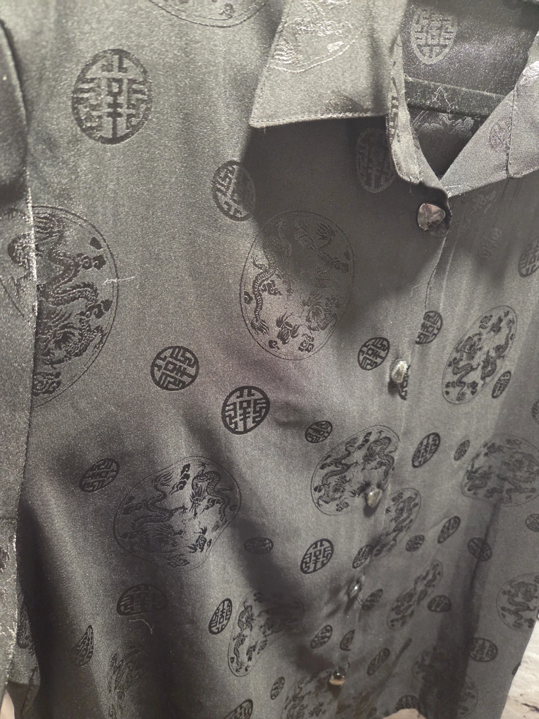 Richness Fashion Black Dragon & Symbol Print Button-Up Shirt - photo 3