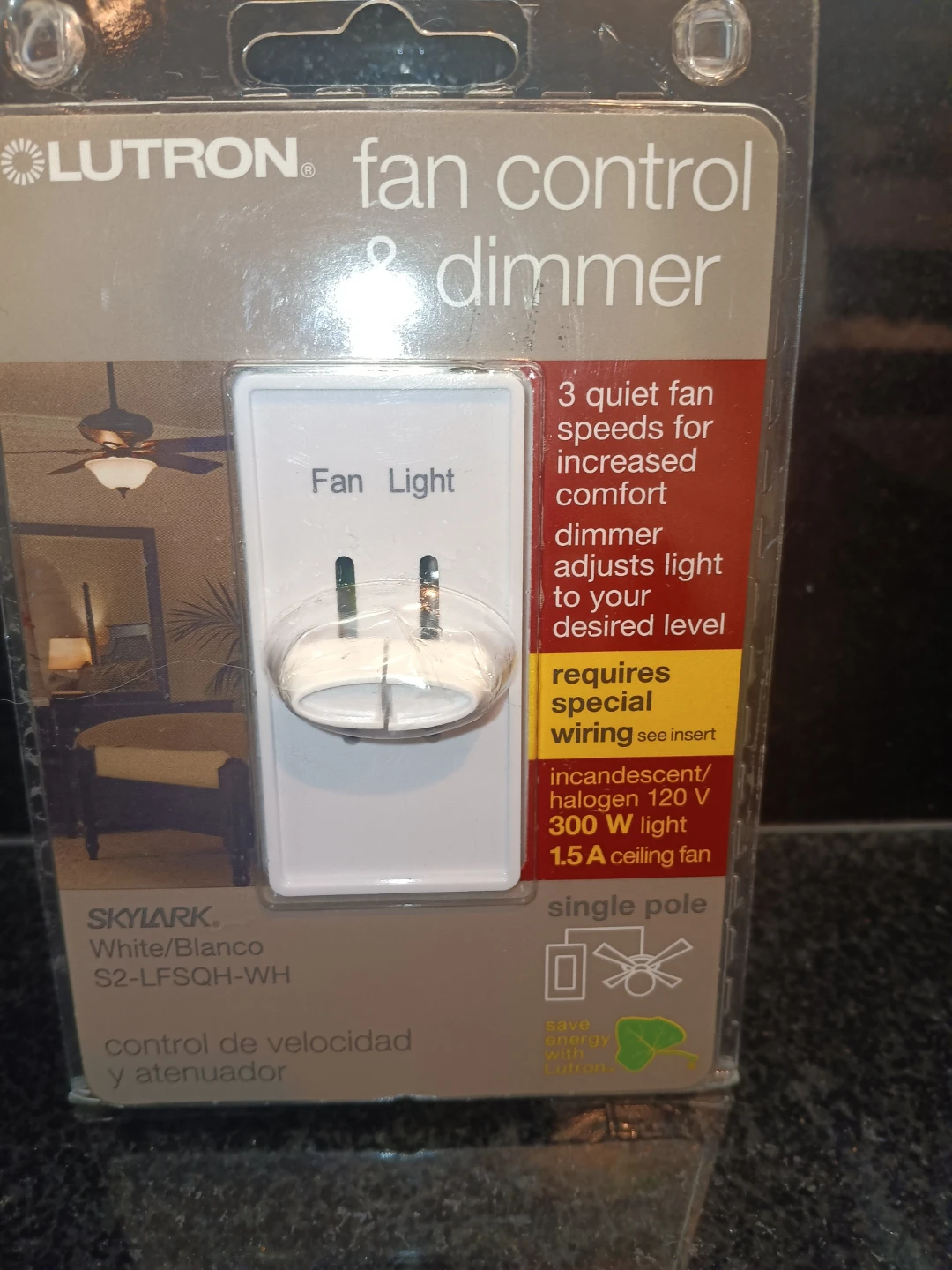 Lutron Skylar Fan Control Dimmer S2-LFQSH-WH