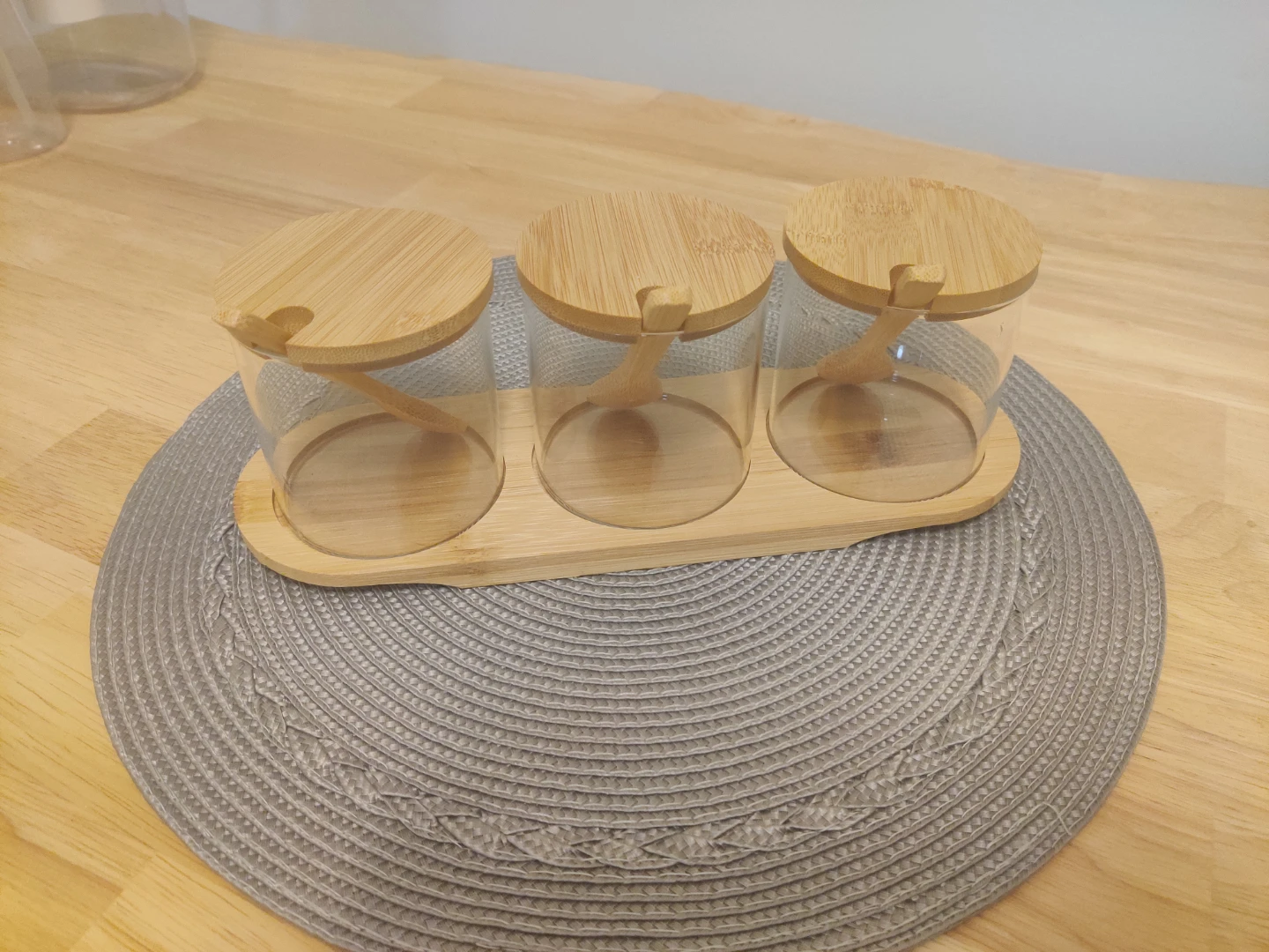 Glass Jars with Bamboo Lids and Spoons - Set of 3 - photo 2