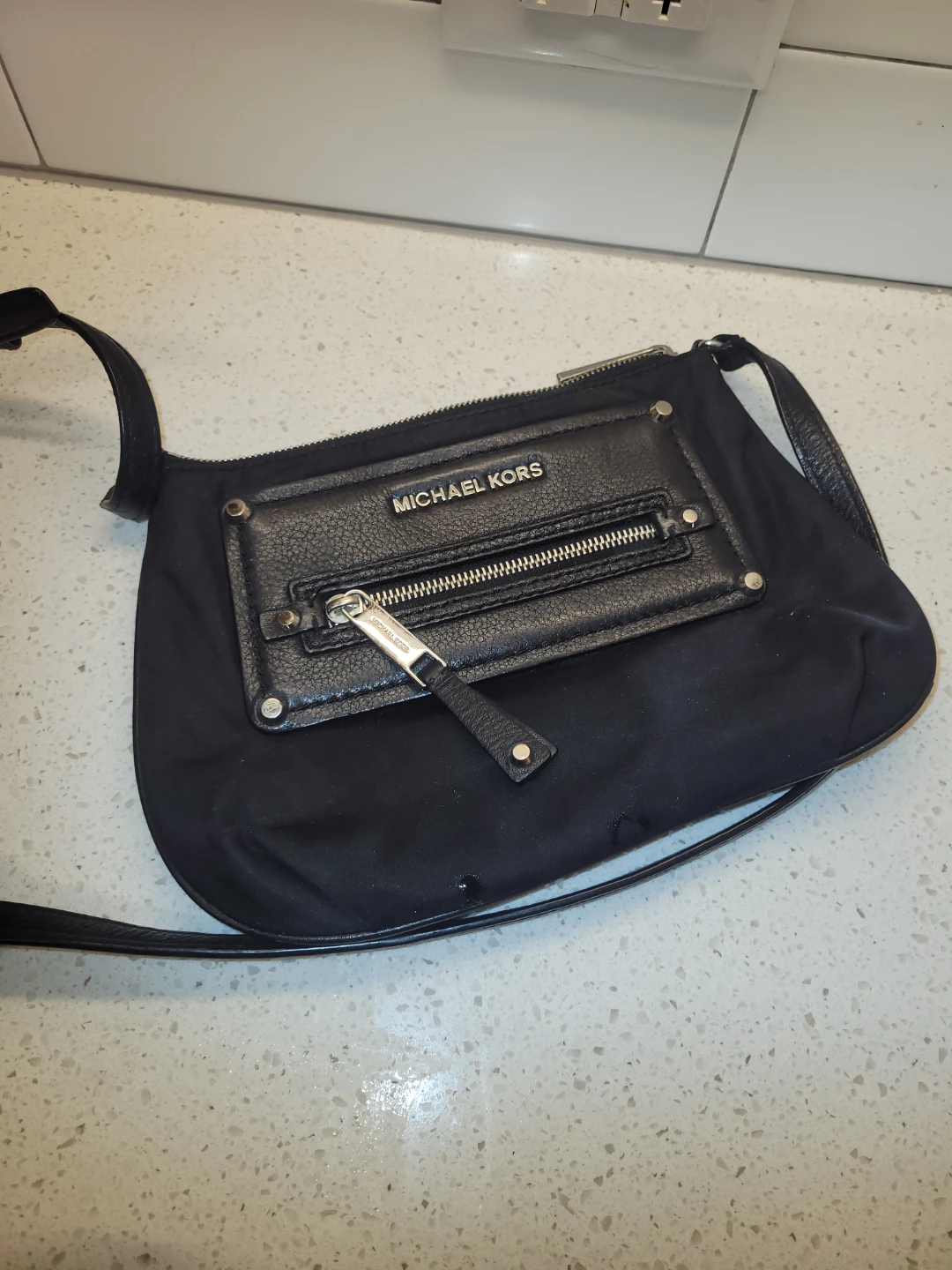 Michael Kors Black Leather & Nylon Shoulder Bag