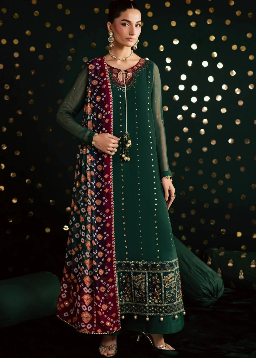 Women's Embellished Green Kurta with Dupatta