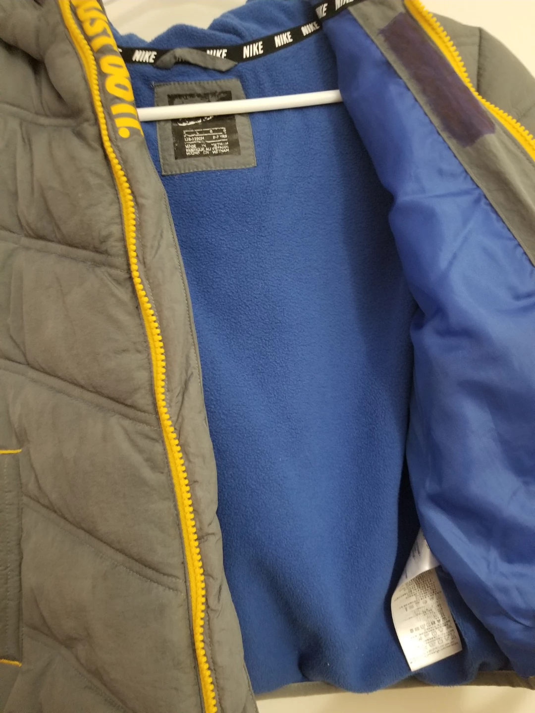 Nike Puffer Jacket Grey Yellow Blue Kids Size L 6-7 Yrs - photo 5