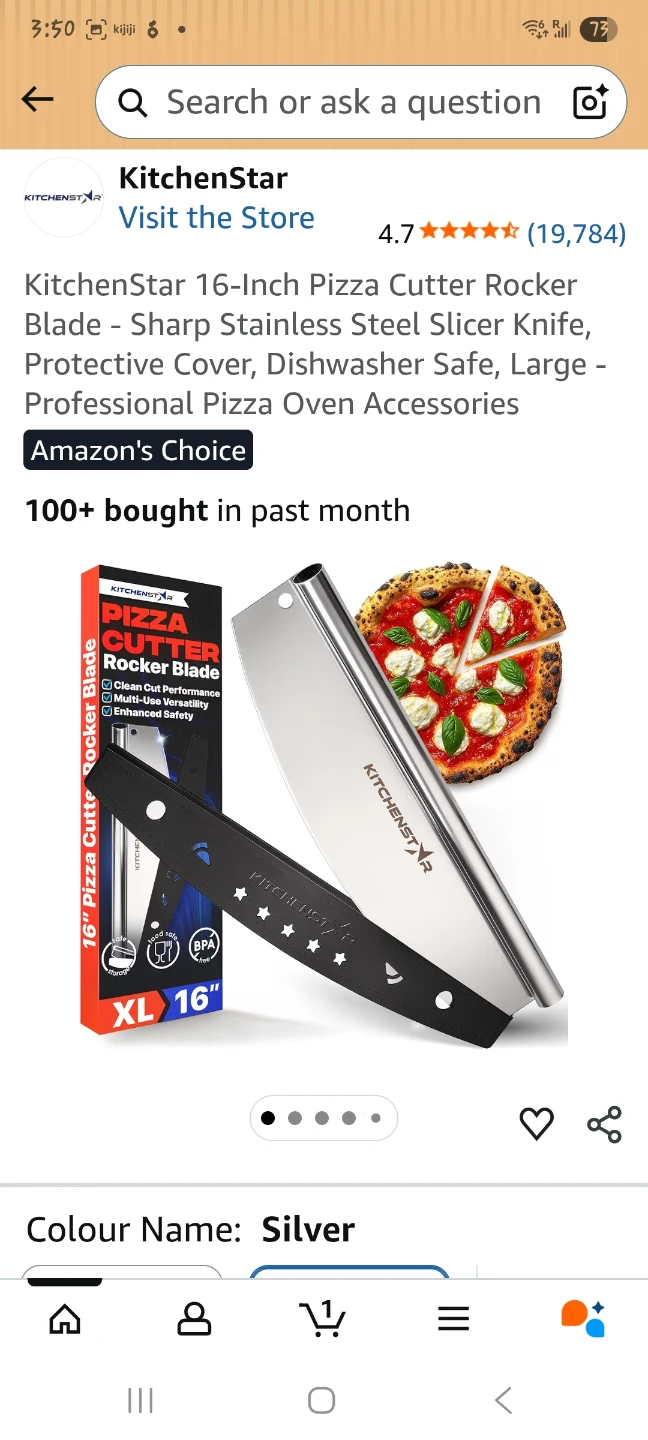16" Pizza Cutter Rocker Blade - Stainless Steel Slicer