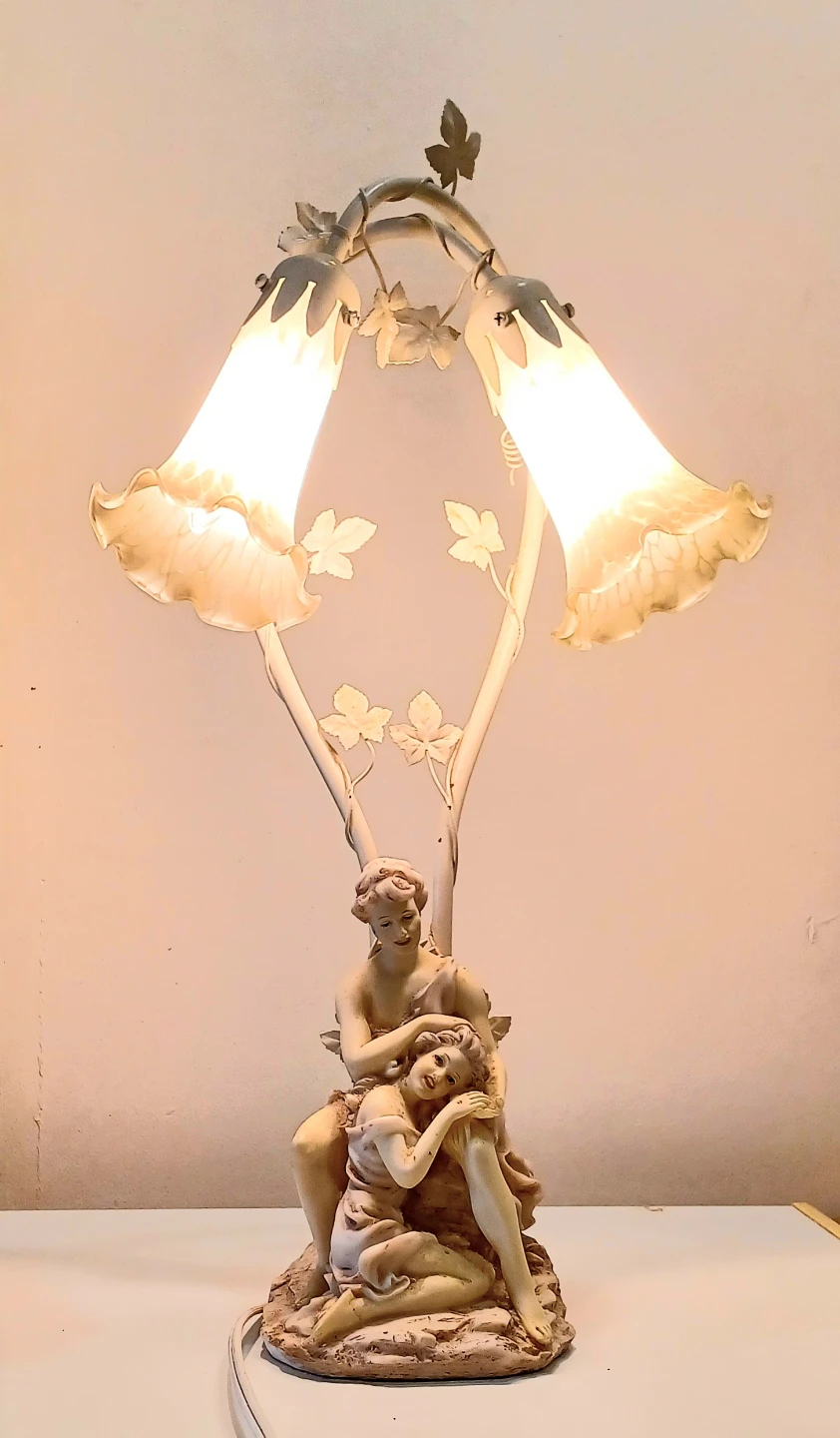 Vtg Art Nouveau Style Lovers Table Lamp - photo 2