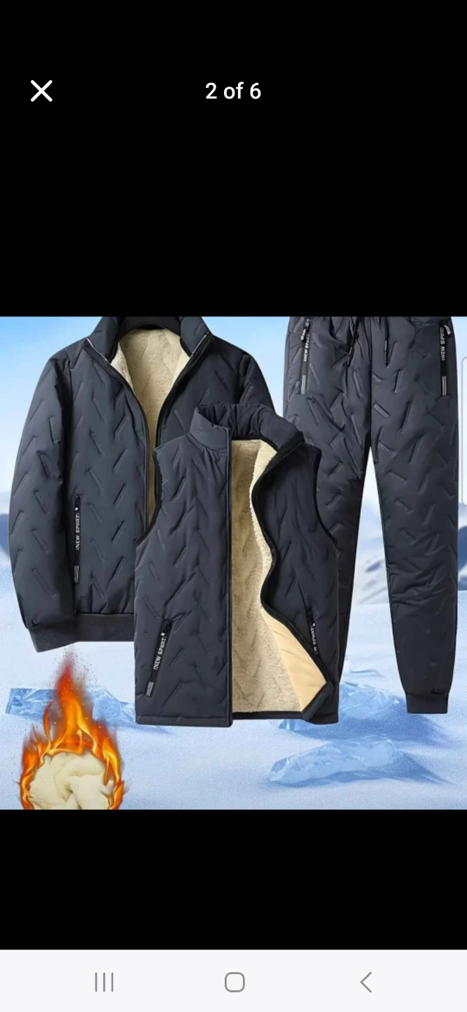Men's Quilted Puffer Jacket, Vest, and Pants Set