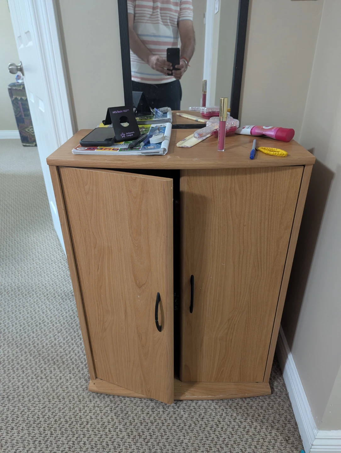 Light Wood Cabinet with Double Doors