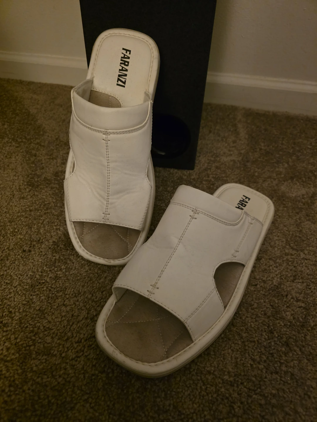 FARANZI White Leather Slides - Size 9