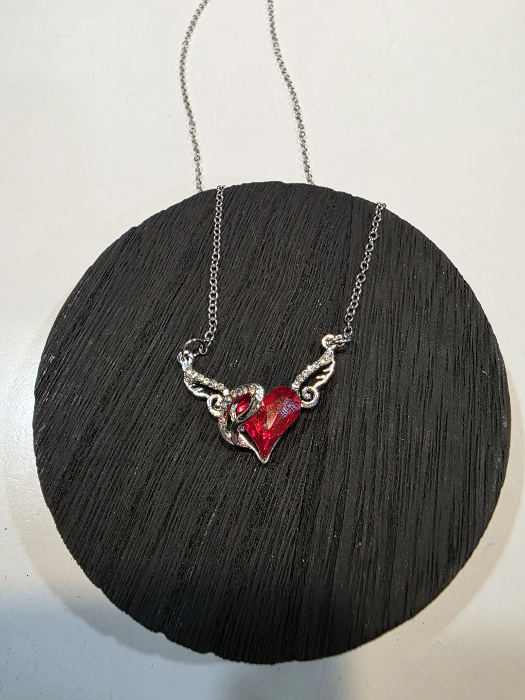 Red Heart Wing Pendant Necklace