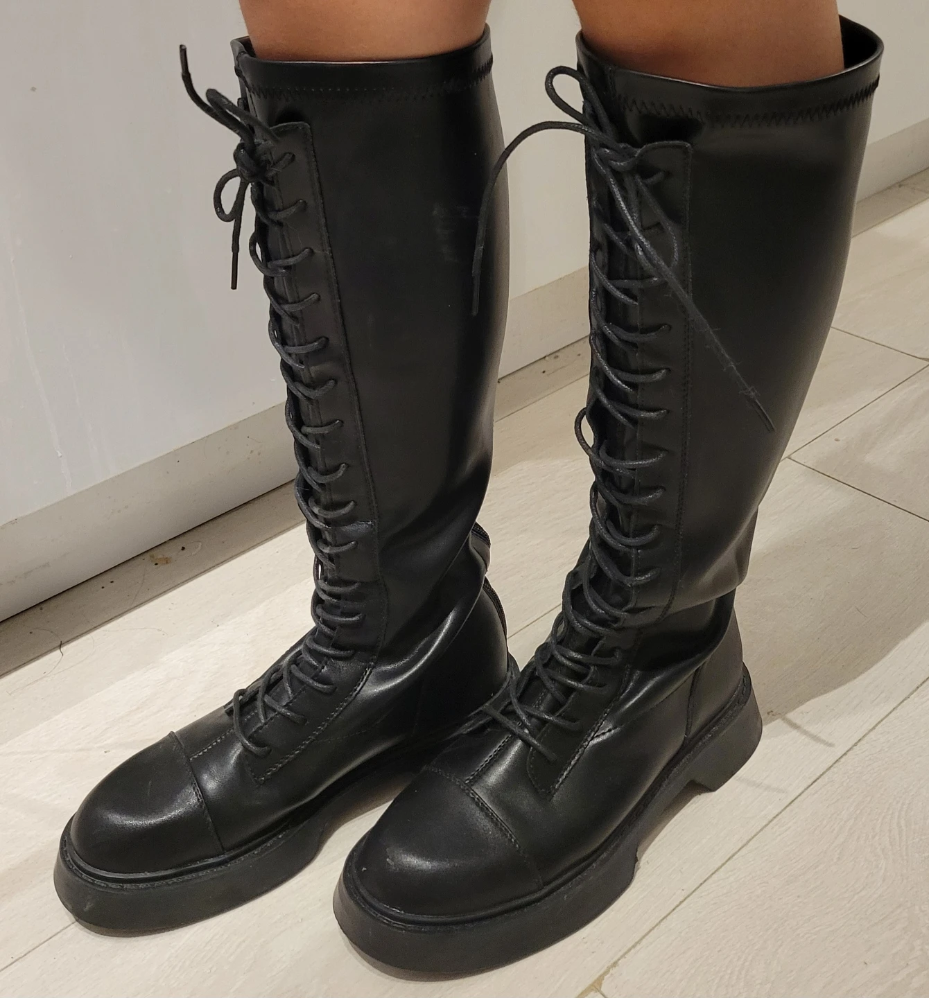 Black Lace-Up Knee-High Boots US 6.5-7 - photo 3