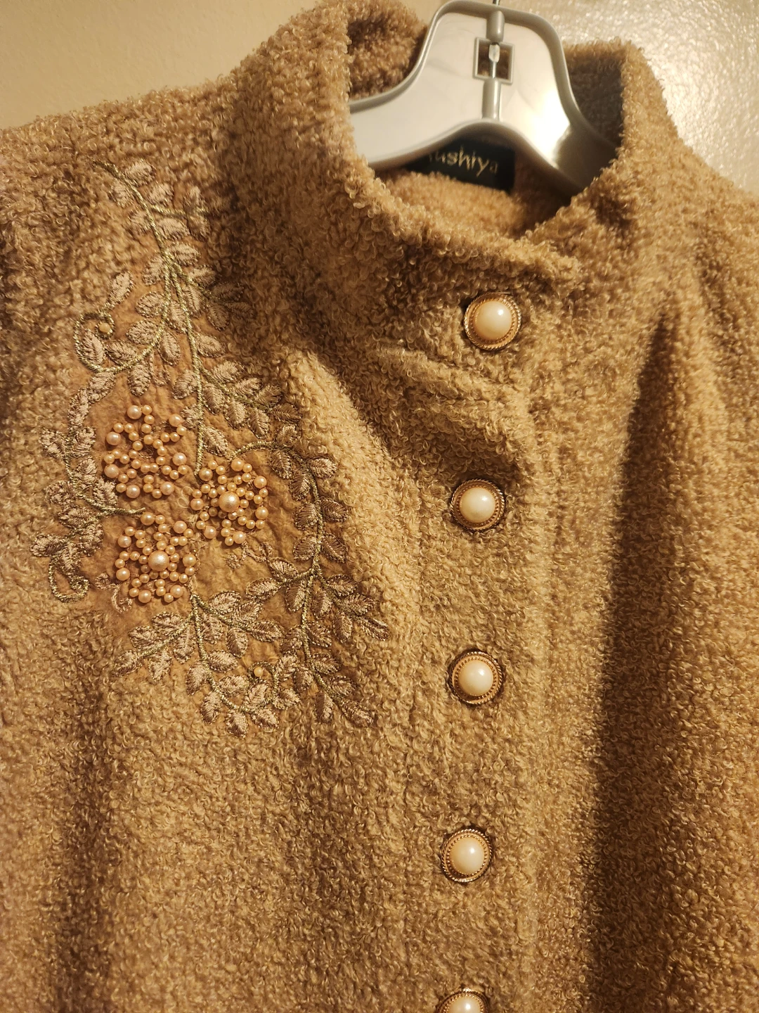 Khushiya Women's Brown Fuzzy Cardigan with Pearl Buttons - photo 2