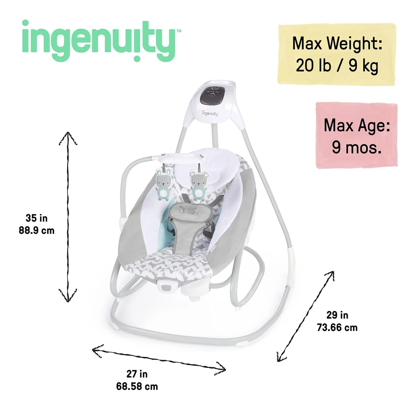 Ingenuity 2-in-1 Baby Swing & Rocker - Mint Condition - photo 3