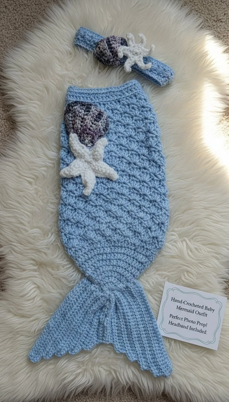 Hand-Crocheted Baby Mermaid Outfit with Headband